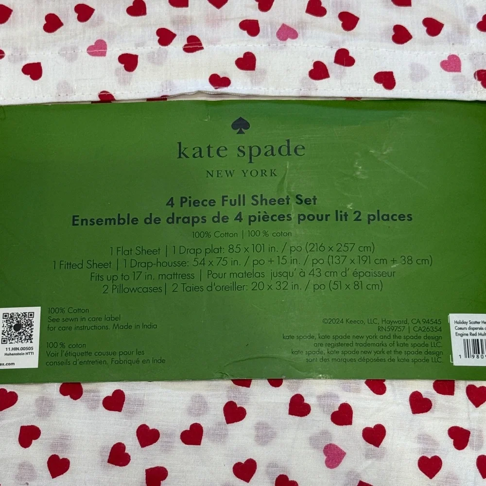 New Kate Spade Heart Valentine‎ Full Sheet Set